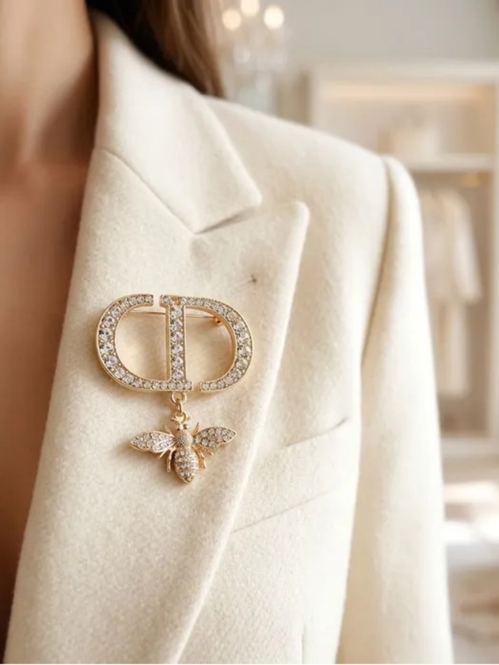Gold CD Brooch with Crystal Bee